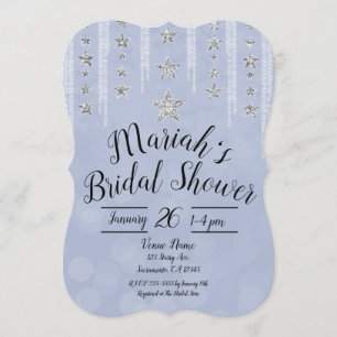 Baby Blue & Silver Glitter Stars Bridal Shower Invitation