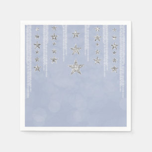 Baby Blue & Silver Glitter Stars Sweet 16 Party Napkin