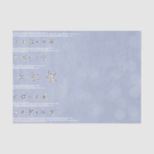 Baby Blue & Silver Glitter Stars Sweet 16 Party Tissue Paper (Front)