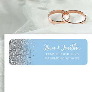 Baby Blue Silver Glitter Wedding Return Address Label