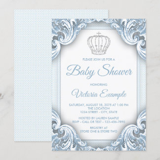 Baby Blue Silver Prince Baby Shower Invitations