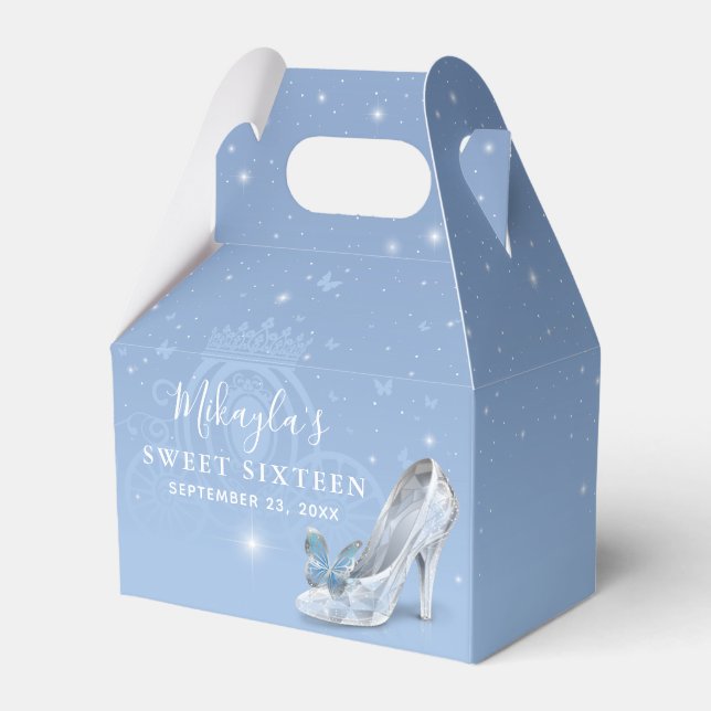 Baby Blue Silver Shoe Cinderella Princess Party Favour Box (Front Side)