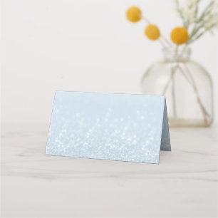 Baby Blue Silver Sparkle Snow Wedding Christmas  Place Card