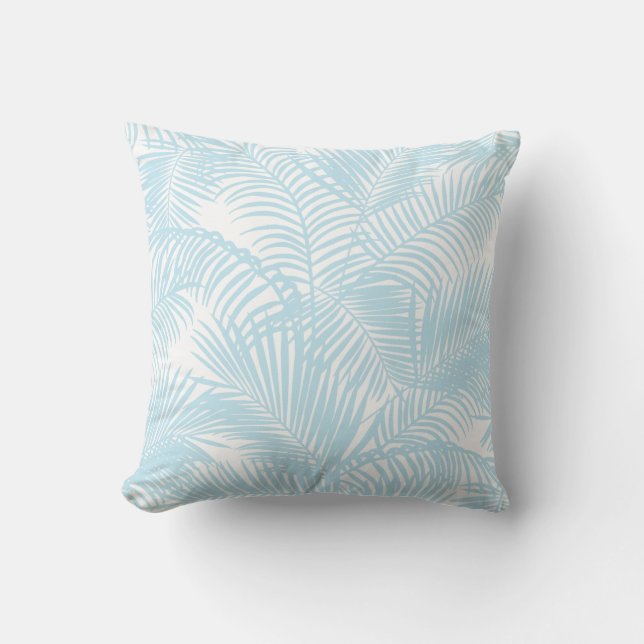 Baby blue simple modern tropical palm tree floral cushion (Front)