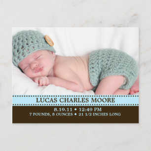 Baby Blue Simply Charming Photo Birth Announcement Postcard