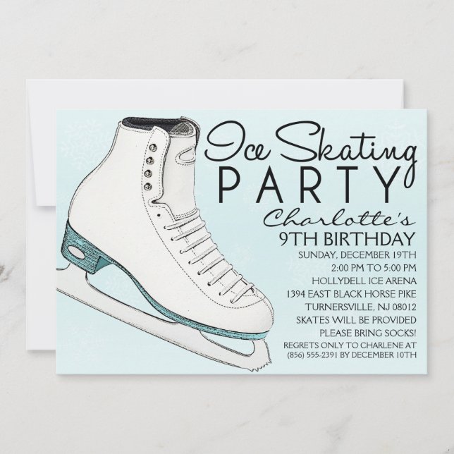 Baby Blue Skate Mates Ice Skating Birthday Party Invitation (Front)