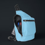 Baby Blue Sky Solid Colour Sling Bag<br><div class="desc">Sling Bag print cut sew style storage bag and casual fun fashion statement accessory printed with Baby Blue Sky Solid Colour graphic art design illustration and select products collection by TheFabricSeal print on demand shop at Zazzle.com #ZazzleMade https://www.zazzle.com/store/thefabricseal TheFabricSeal©️Original. Baby blue is a lighter blue hue tone plus a bit...</div>