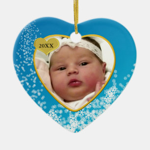 Baby Blue Snowflake Baby's First Christmas Photo Ceramic Ornament