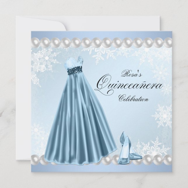 Baby Blue Snowflake Quinceanera Invitations (Front)