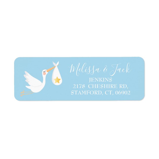 Baby Blue Special Delivery Stork Return Address Label (Front)
