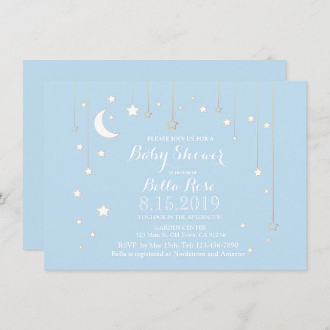 Baby blue star moon boy baby shower invite (Front/Back)