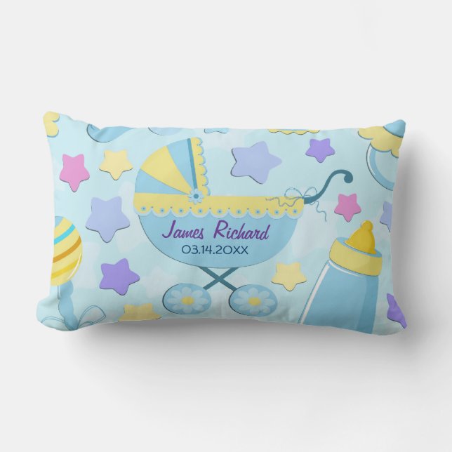 Baby Blue Stars and Carriage Keepsake Pillow (Front)