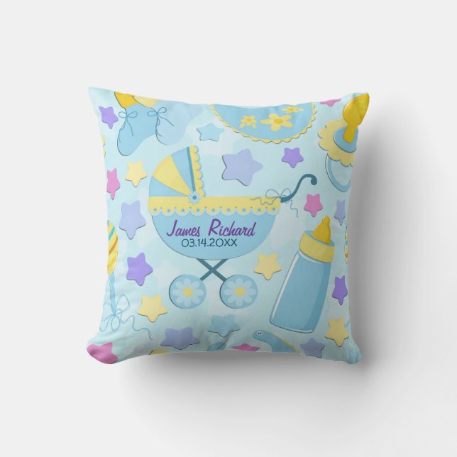 Baby Blue Stars and Carriage Keepsake Pillow (Front)