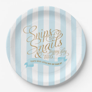 Baby blue Striped Snips and Snails Paper Plates