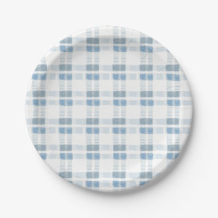 Baby Blue Stripes Chequered Pattern Paper Plate