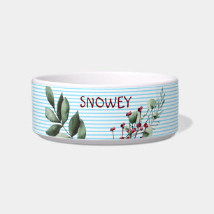 Baby Blue Stripes Pattern with Floral   Custom Dog Bowl