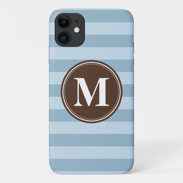 Baby Blue Stripes with Brown Monogram Case-Mate iPhone Case (Back)