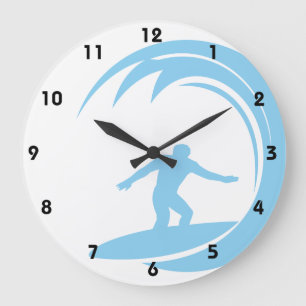 Baby Blue Surfing Large Clock