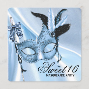 Baby Blue Sweet 16 Masquerade Party Invitation
