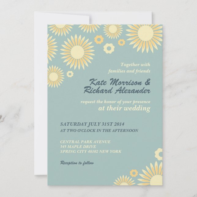Baby Blue Sweet Sunflower Wedding Invitation (Front)