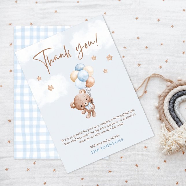 Baby Blue Teddy Bear Baby Shower  Thank You Card (Creator Uploaded)