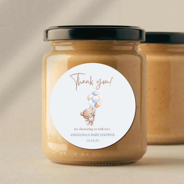 Baby Blue Teddy Bear Baby Shower Thank You Favour Classic Round Sticker (Creator Uploaded)