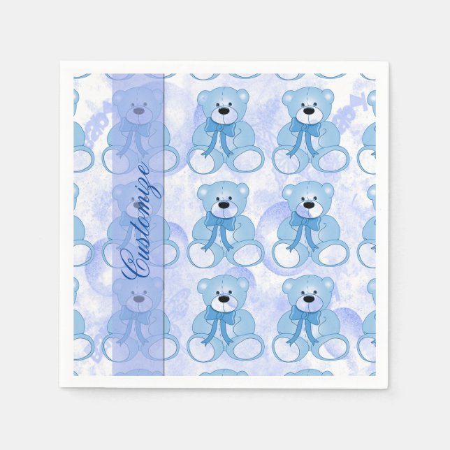 Baby Blue Teddy Bear Pattern Napkins (Front)
