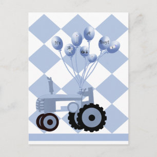 Baby Blue Tractor with Balloons Postcard