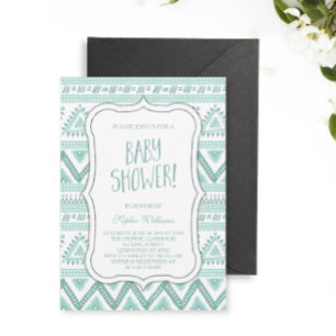 Baby Blue Tribal Aztec Pattern Baby Shower Invitation