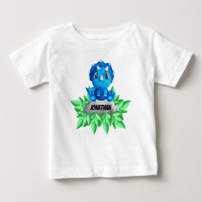 Baby Blue Triceratops Dinosaur Baby T-Shirt (Front)