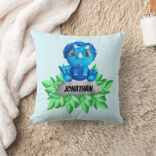 Baby Blue Triceratops Dinosaur  Cushion