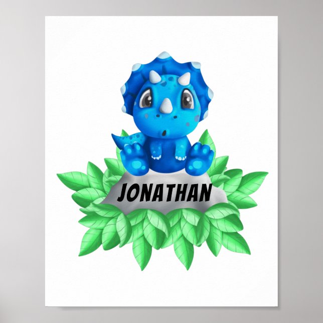 Baby Blue Triceratops Dinosaur White Poster (Front)