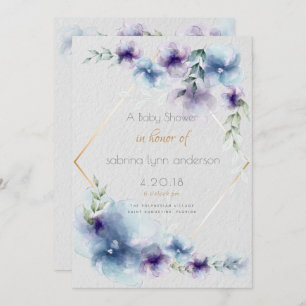 Baby Blue-Violet Translucent Watercolor Flowers Invitation