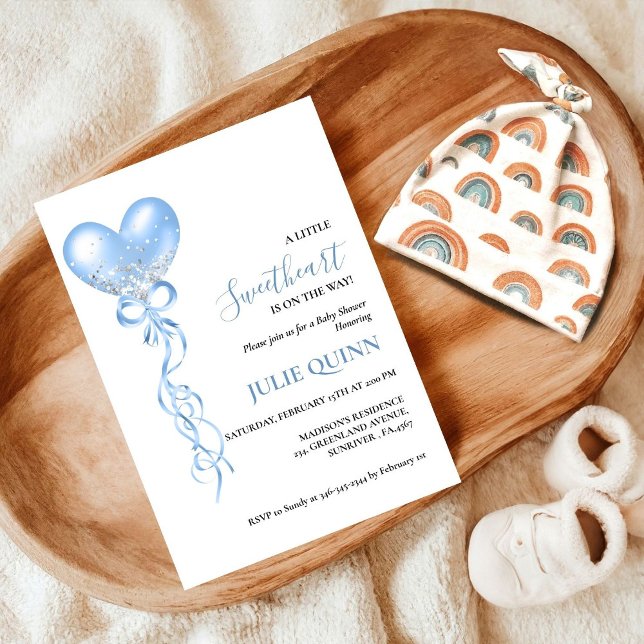 Baby Blue Watercolor Balloon Boho Boy Baby Shower Invitation (Creator Uploaded)