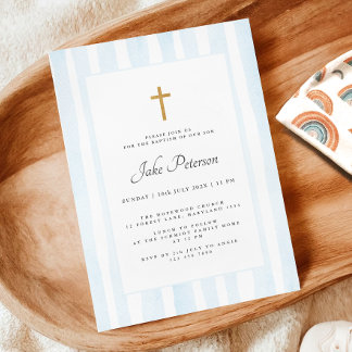 Baby Blue Watercolor Baptism Invitation
