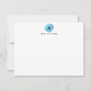 Baby Blue Watercolor Circle Modern Black Monogram Card
