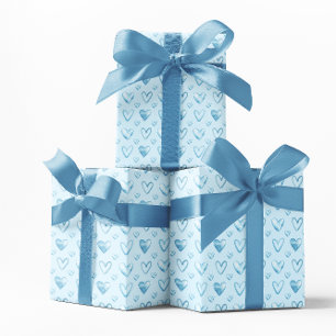 Baby Blue Watercolor Hearts Wrapping Paper