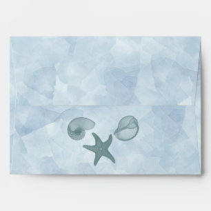 Baby blue watercolor sea shells beach wedding envelopes