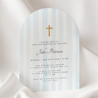 Baby Blue Watercolor Stripes Baptism Invitation