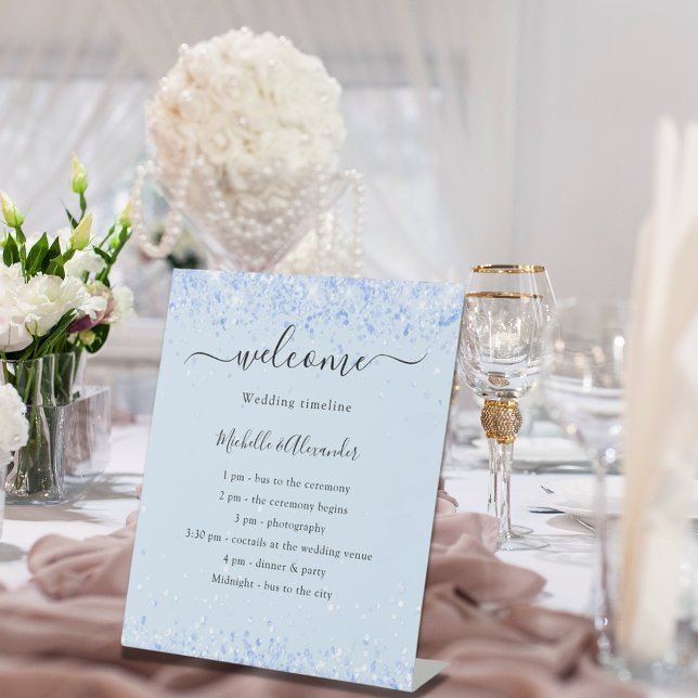 Baby blue wedding program pedestal sign (Creator Uploaded)