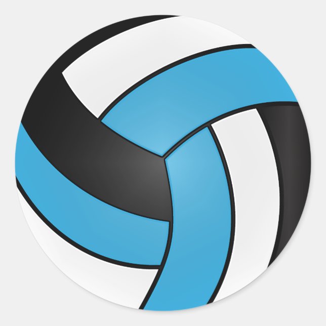 Baby Blue, White and Black Volleyball Classic Round Sticker (Front)