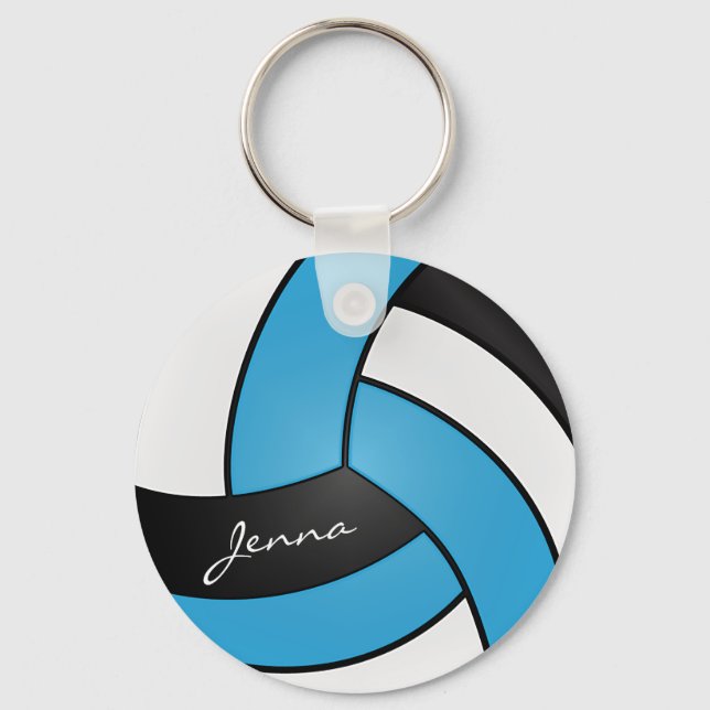 Baby Blue, White and Black Volleyball Key Ring (Front)
