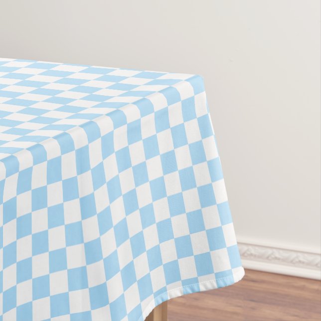 Baby Blue White Chequered Pattern Kids Room Decor Tablecloth (In Situ)