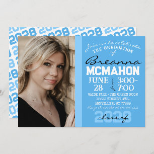 Baby Blue & White Graduation Photo Invitation