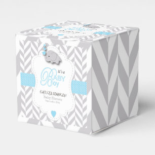 Baby Blue, White Grey Elephant Baby Shower Favour Box