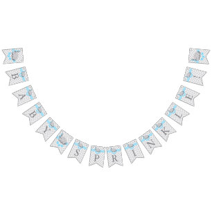 Baby Blue, White Grey Elephant Baby Sprinkle Bunting