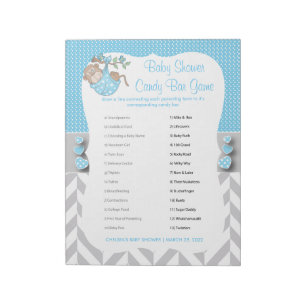 Baby Blue, White & Grey Monkey Baby Shower -Game 2 Notepad