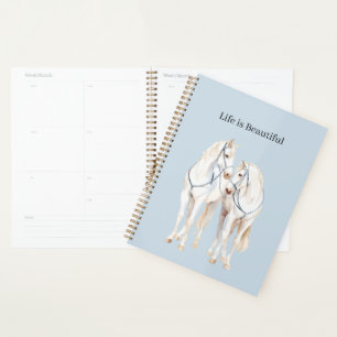 Baby Blue White Horses Planner