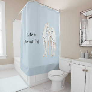 Baby Blue White Horses Shower Curtain