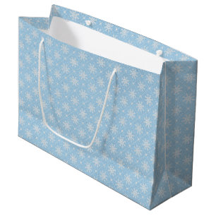 Baby Blue White Snowflake Christmas Pattern Large Gift Bag